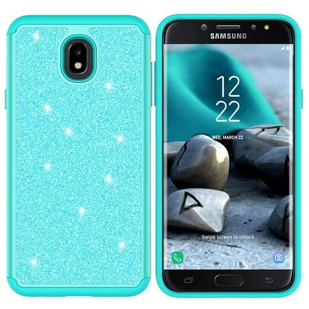 Herbests Compatible with Samsung Galaxy J7 2018 Case Women Girl Glitter Bling Crystal Sparkle Shiny 3D Diamond Paillette Soft Silicone Gel Rubber Shockproof Protective Case Cover,Red